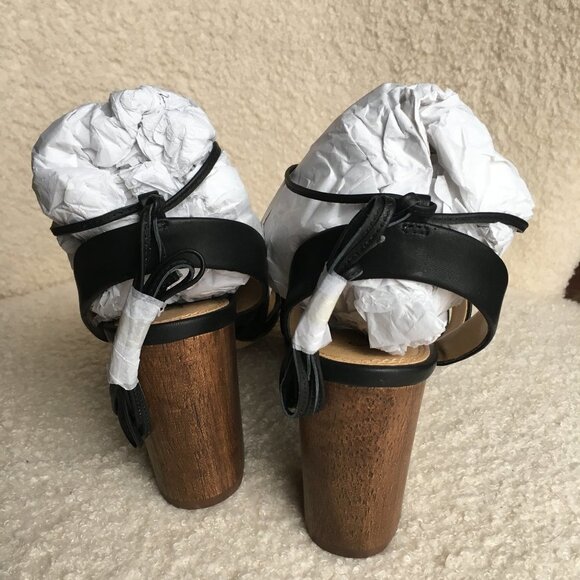 9,5 New Splendid Brayden Lace Up Sandals Block Heel Black Leather Gladiator - Picture 6 of 11